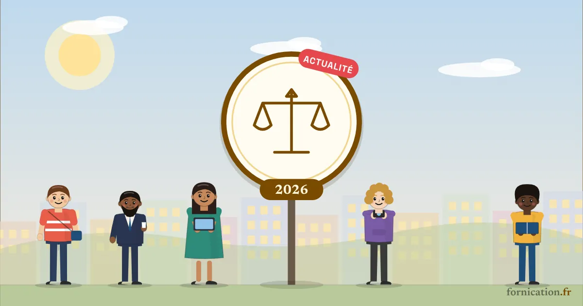 Couverture illustrée : la balance de la justice sur une carte (Italie), 2026