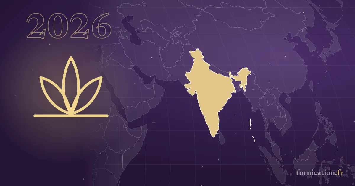 Couverture illustrée : une fleur de lotus sur une carte (Inde), 2026